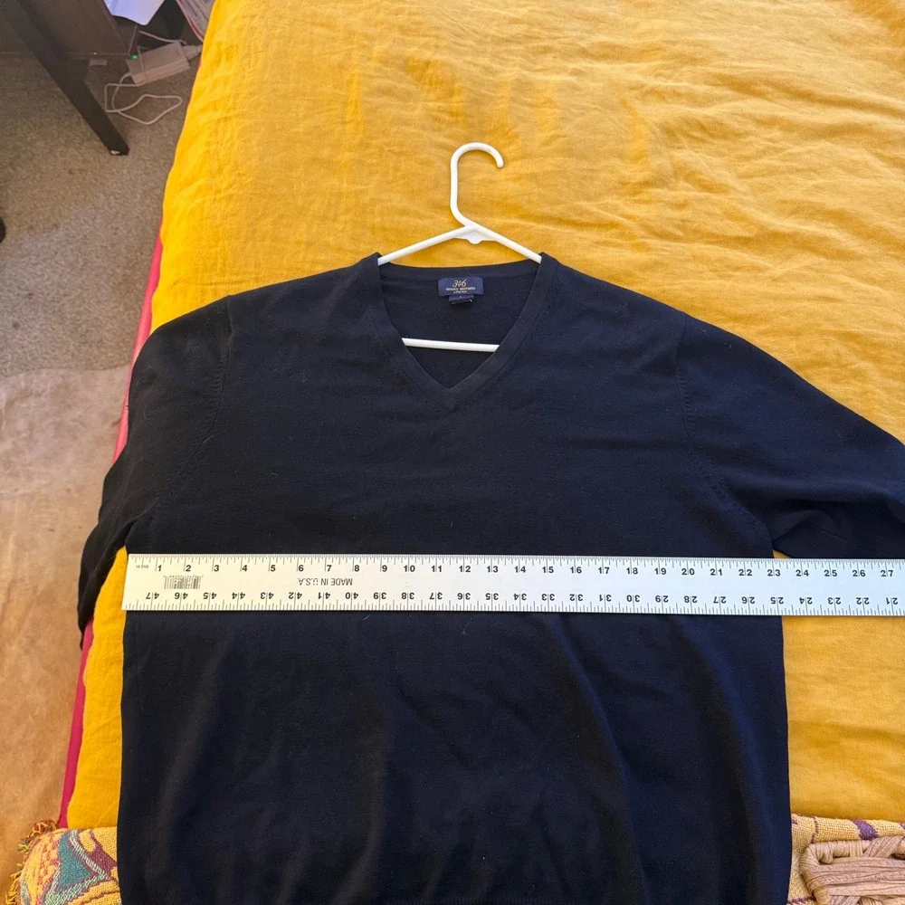 Brooks Brothers 346 Mens Navy Blue Merino Wool Blend Stretch V-Neck Sweater L